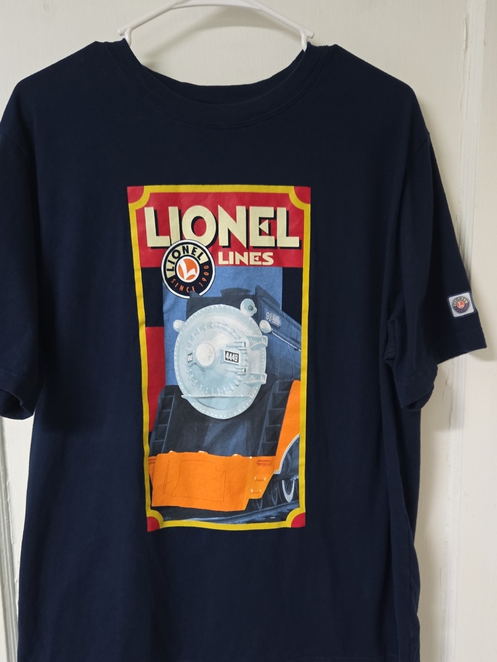 Lionel Lines Graphic Train Tee - Navy with Orange & Yellow Mens Size Large